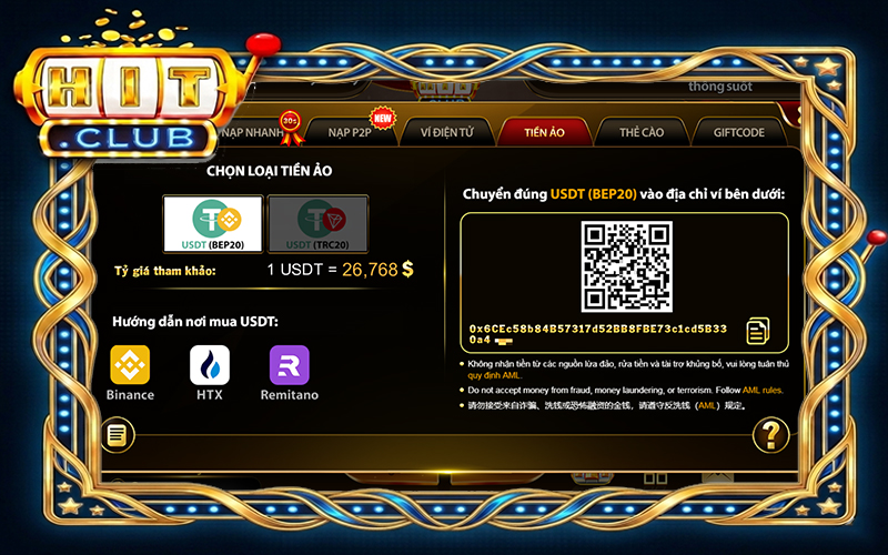 Giao dịch USDT bảo mật khi sử dụng cách nạp tiền Hitclub hiện đại